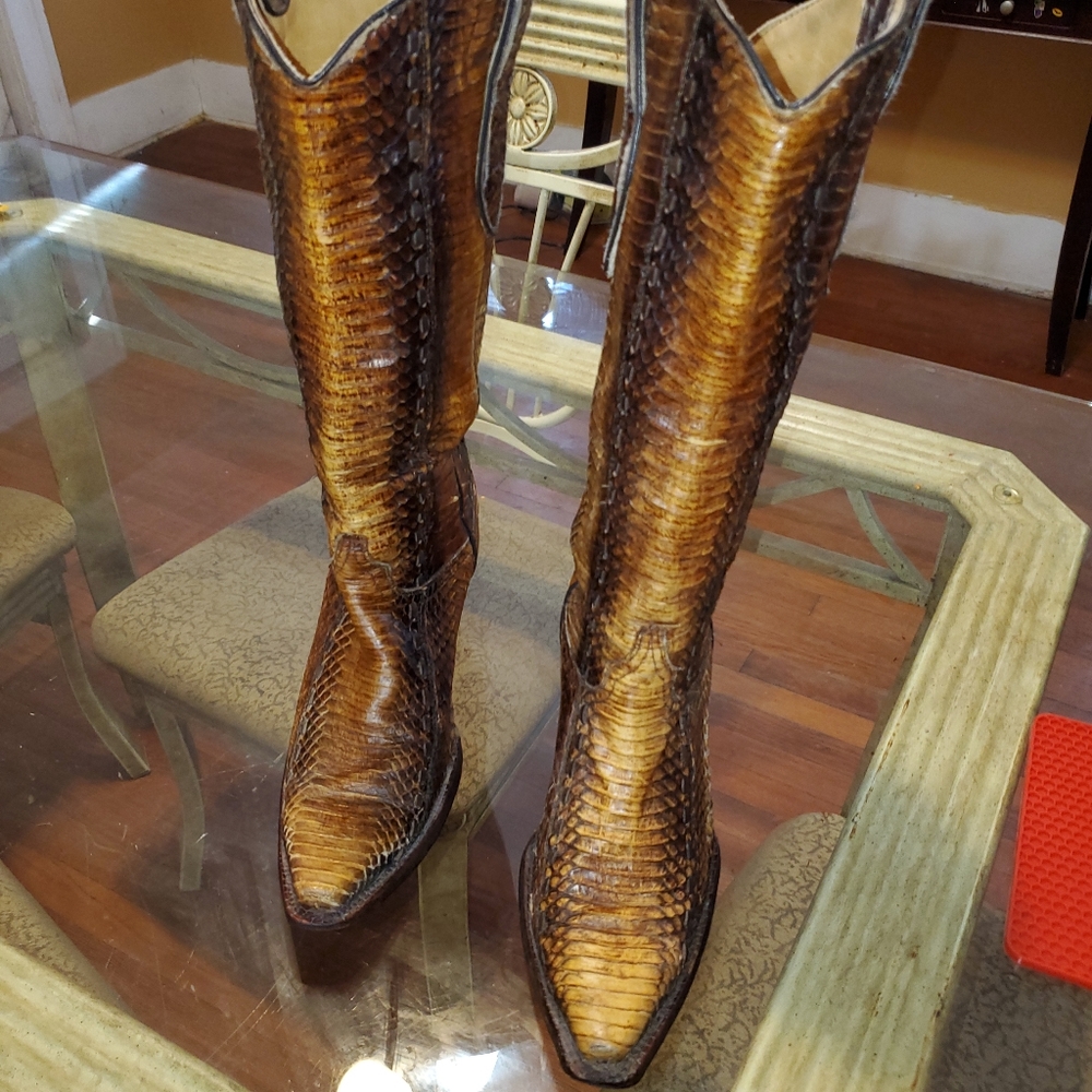 Corral Tan and Brown Snakeskin Heeled Boots